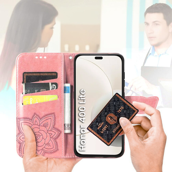 Cu clapetă pentru Honor 400 Lite, Butterfly, roz rose gold