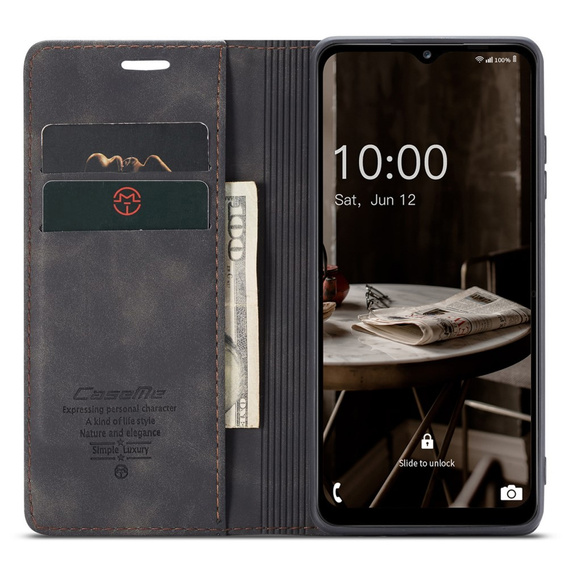 Husa CASEME pentru Samsung Galaxy A04S / A13 5G, Leather Wallet Case, negru