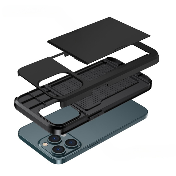 Huse pentru iPhone 15 Pro, Sliding Card Holder, negru