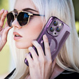 Cu clapetă pentru iPhone 15 Pro, RFID Wallet MagSafe CamShield, violet
