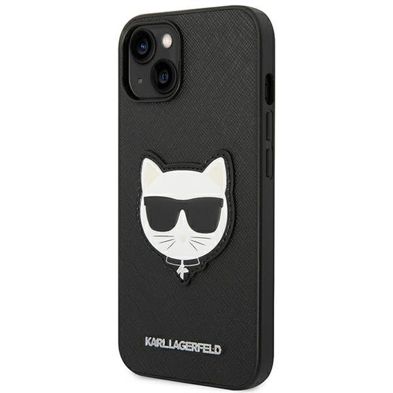 Karl Lagerfeld Huse pentru iPhone 14 Plus, Saffiano Choupette Head Patch, negru