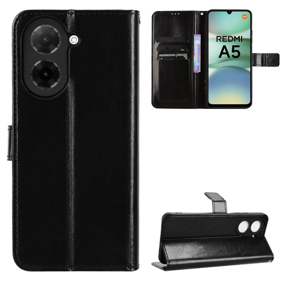 Cu clapetă pentru Xiaomi Redmi A5, Crazy Horse Wallet, negru