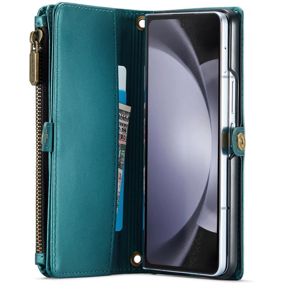 Husă CASEME pentru Samsung Galaxy Z Fold6 5G, RFID Leather Wallet, cu curea de umăr, verde