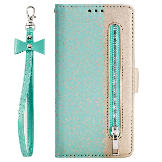 Carcasă cu clapetă pentru Samsung Galaxy S22+ Plus 5G, Wallet Pocket Zipper Lace, verde