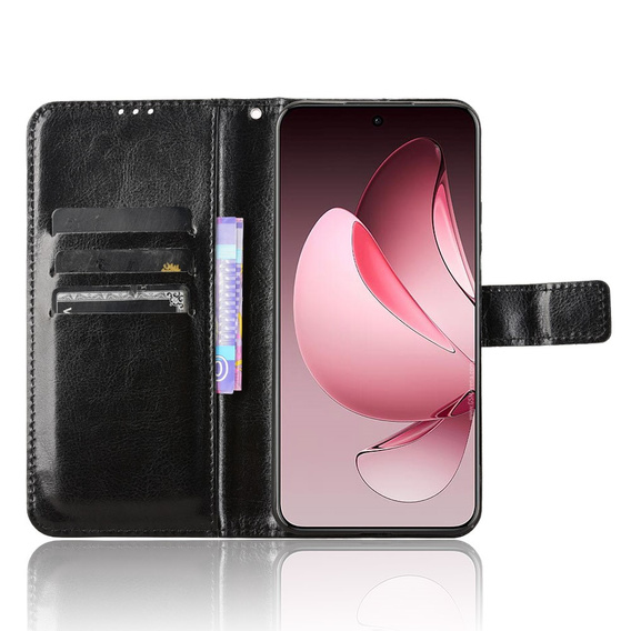 Cu clapetă pentru Oppo Reno 13 Pro, Crazy Horse Wallet, negru