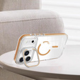 Husă pentru iPhone 17 Pro Max, pentru MagSafe, cu suport, transparentă cu inserții aurii
