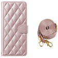 Husă cu clapetă pentru Samsung Galaxy A16, Rhombus Crossbody Leather, roz rose gold