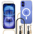 Husă cu lănțișor pentru iPhone 16, ERBORD MagSafe, transparentă + sticlă pentru ecran
