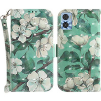 Cu clapetă pentru Motorola Moto E22 / E22i, Wallet, flowers, alb