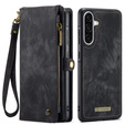 Husă CASEME pentru Samsung Galaxy A56 5G, Retro Leather Wallet, cu curea de umăr, negru