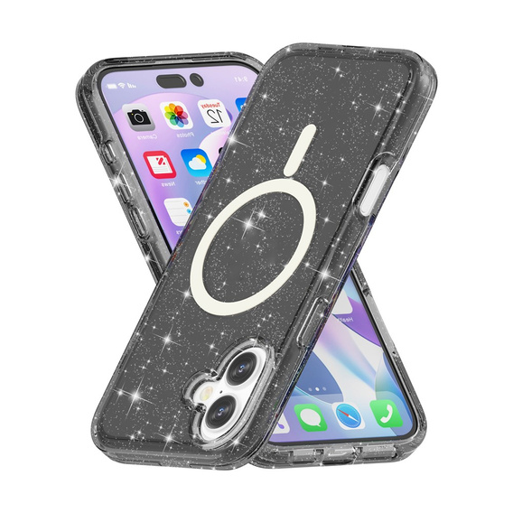 Husă pentru iPhone 17, pentru MagSafe, glitter, negru translucid