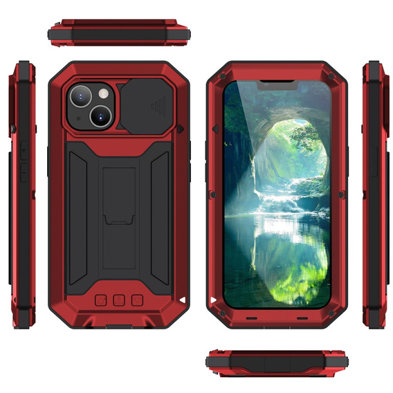 Husă pentru iPhone 13, R-JUST CamShield Slide, armată, roșu / negru