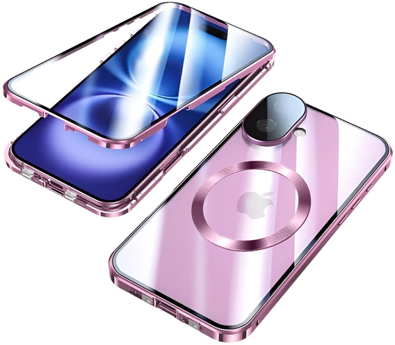 Carcasa Magnetic Dual Glass MagSafe pentru iPhone 16, roz rose gold
