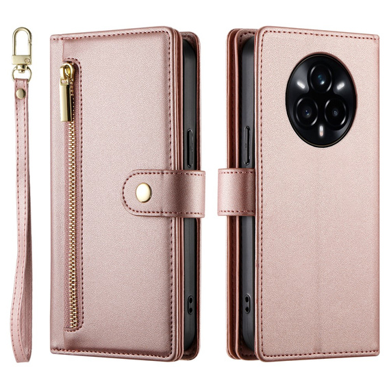 Cu clapetă pentru Realme 14 Pro 5G, Wallet Zipper Pocket, roz