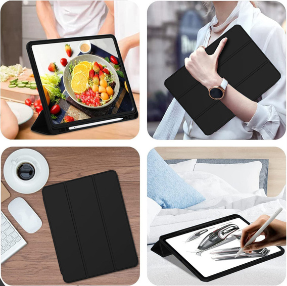 Carcasă pentru iPad Pro 12.9" 2022/2021/2020 (6/5/4 gen.), Smart Pencil, cu suport pentru stylus, negru