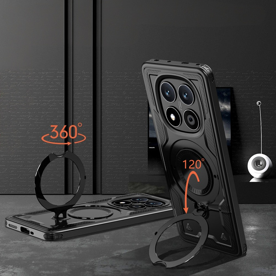Carcasă pentru Xiaomi Redmi Note 14 Pro 5G /  Poco X7 5G, Military MagSafe, negru + 9H Glass