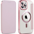 Cu clapetă pentru iPhone 11 Pro Max, RFID Wallet MagSafe CamShield, roz