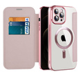 Cu clapetă pentru iPhone 12 Pro, RFID Wallet MagSafe CamShield, roz