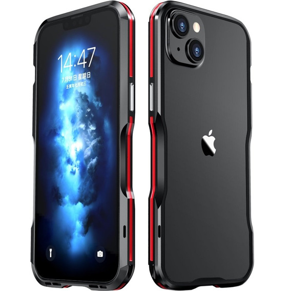 Husa LUPHIE pentru iPhone 14, Armor Bumper, negru / roșu