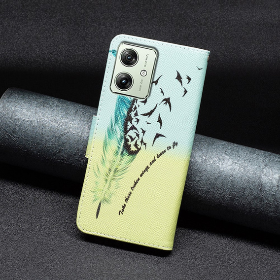 Cu clapetă pentru Motorola Moto G54 5G, Wallet, feather, albastru