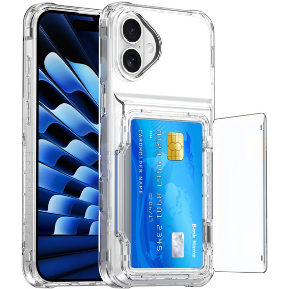 Husă pentru iPhone 16 Plus, Card Holder Kickstand, transparent