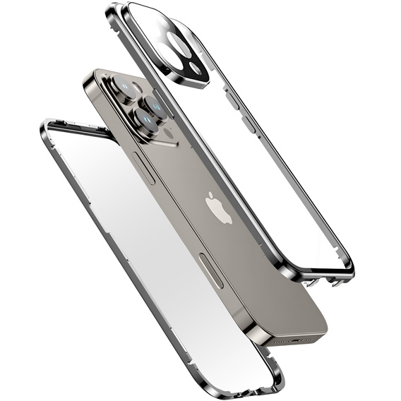 Husa pentru iPhone 16 Pro, Magnetic Dual Glass, de argint
