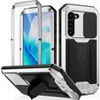Husă blindată pentru Samsung Galaxy S23, R-JUST CamShield Slide, argintiu / negru