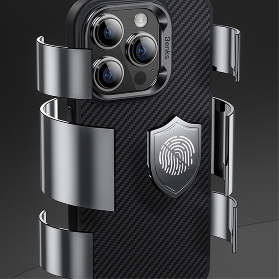 Carcasa BENKS Kevlar pentru iPhone 15 Pro Max, pentru MagSafe, Carbon Fiber, negru