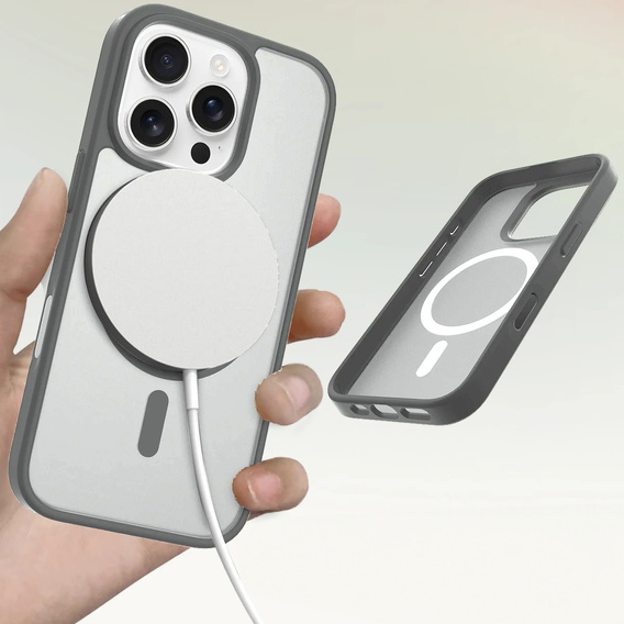 Carcasă ERBORD MagSafe pentru iPhone 16 Pro Max, Matte Case, buton activ, mat / gri titan