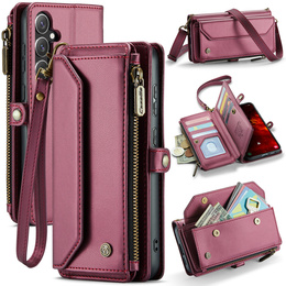 Husă CASEME pentru Samsung Galaxy S25 FE, RFID Leather Wallet, cu curea de umăr, roșu