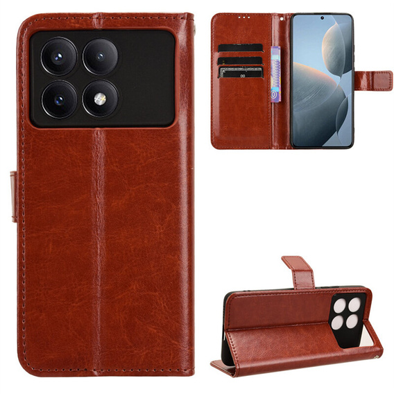 Cu clapetă pentru Xiaomi Poco F6 Pro, Crazy Horse Wallet, maro