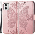 Cu clapetă pentru Motorola Moto G73 5G, Butterfly, roz rose gold