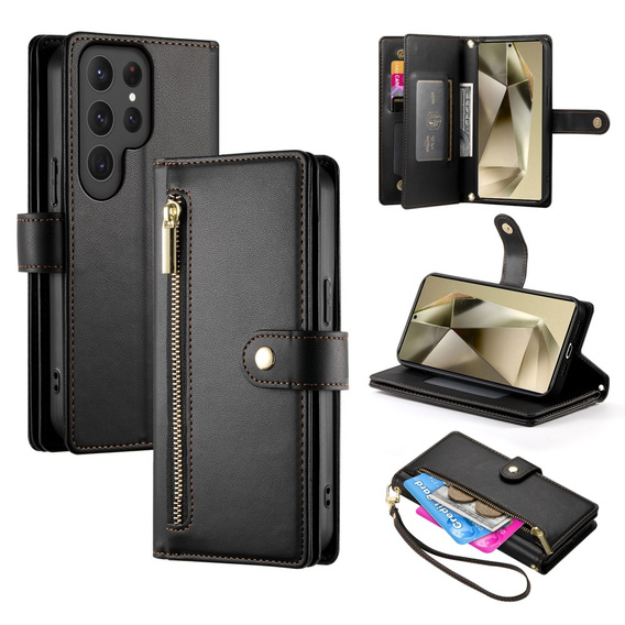 Cu clapetă pentru Samsung Galaxy S25 Ultra, Wallet Zipper Pocket, negru