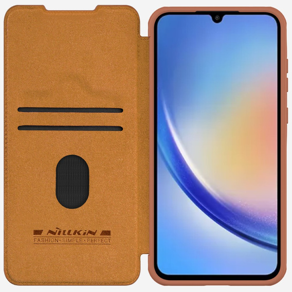 NILLKIN flip case NILLKIN pentru Samsung Galaxy A55 5G, CamShield Qin Pro, piele, maro
