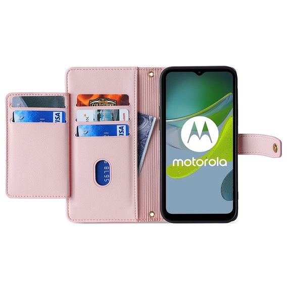 Cu clapetă pentru Motorola Moto G73 5G, Wallet Zipper Pocket, roz