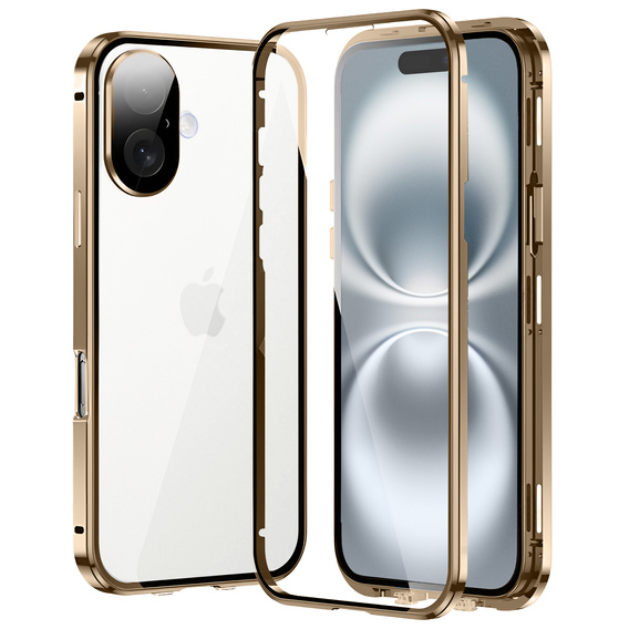 Husa pentru iPhone 16, Magnetic Dual Glass, de aur