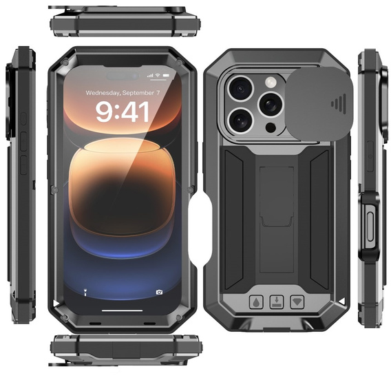 Husă pentru iPhone 16 Pro Max, R-JUST CamShield Slide, armată, negru