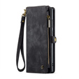 Husă CASEME pentru Samsung Galaxy S25 Ultra, Retro Leather Wallet, cu curea de umăr, negru
