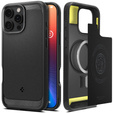 Carcasa Spigen pentru iPhone 16 Pro, Rugged Armor MagSafe, gri + Tempered Glass 9H