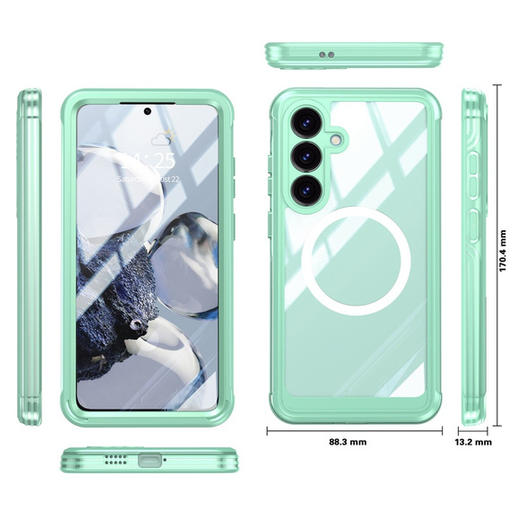 Husă pentru Samsung Galaxy S25 FE, Shockproof, cu sticlă, pentru MagSafe, verde