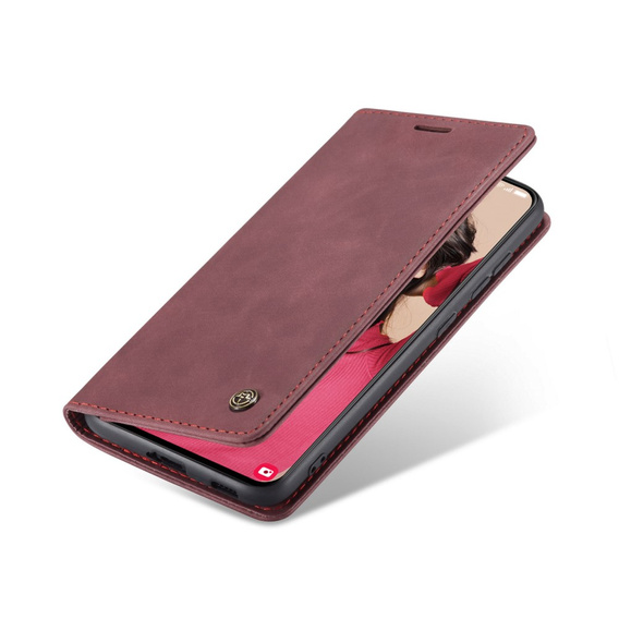 Husa CASEME pentru Samsung Galaxy S21 FE, Leather Wallet Case, roșu