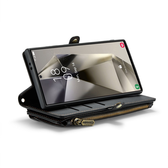 Husă CASEME pentru Samsung Galaxy S25 Ultra, RFID Leather Wallet, cu curea de umăr, negru