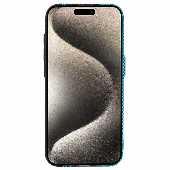 Carcasa pentru iPhone 15 Pro Max, Carbon Fiber MagSafe, negru / albastru