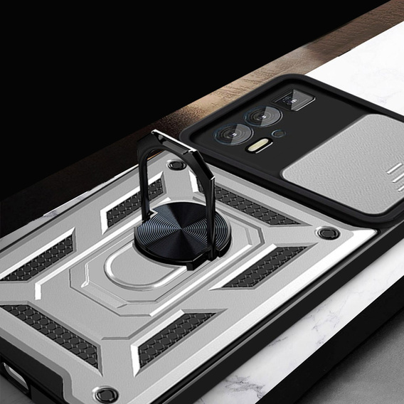 Husă blindată pentru Motorola Edge 20 Pro, CamShield Slide, de argint