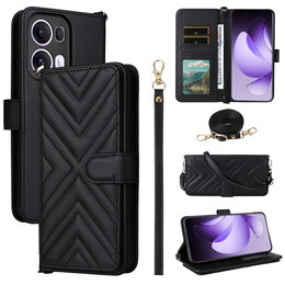 Carcasă cu clapetă pentru Oppo Reno 13 Pro 5G, Crossbody Leather Wallet, negru