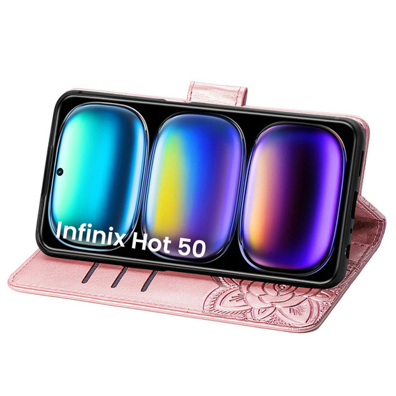 Cu clapetă pentru Infinix Hot 50 4G, Butterfly, roz rose gold