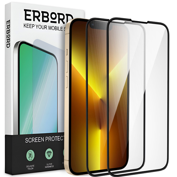 2x sticlă ceramică ERBORD Hybrid Glass pentru iPhone 16E / 14 / 13 / 13 Pro