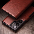 Carcasa flip pentru Samsung Galaxy S25 Ultra, QIALINO Leather Wallet, maro închis