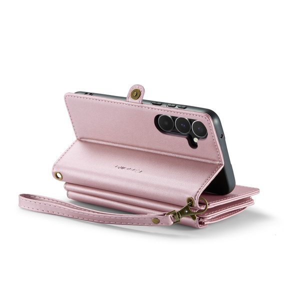 Husă CASEME pentru Samsung Galaxy A55 5G, RFID Leather Wallet, cu curea de umăr, roz