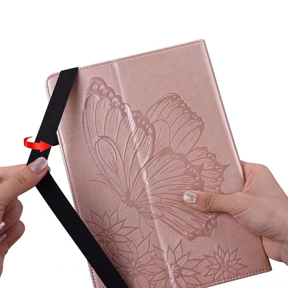 Huse pentru Lenovo Tab M9, Wallet Pen Slot, butterflies, maro